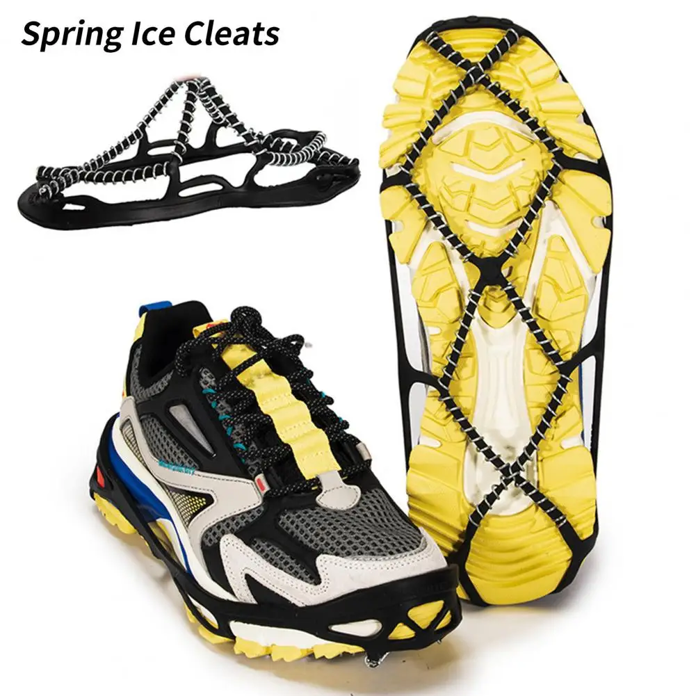 1 Pair Anti Slip Snow Traction Cleats Spring Design Stainless Steel Shoes Ice Crampons Ice Stud Shoes Grip Climbing Accessories