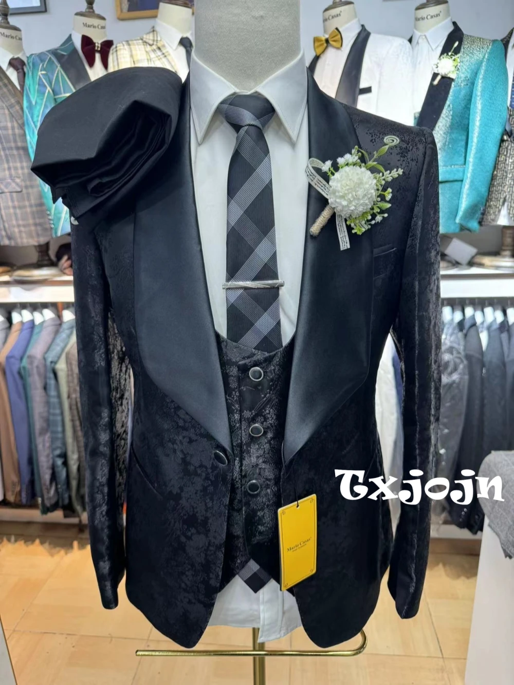 Black Jacquard Business Suit Set For Men Classic Single Breasted Regular Fit Formal Suits Wedding Prom Tuxedo Customized 2025