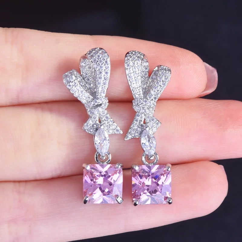 High -end jewelry yellow diamond Rendanne earrings earrings Super glittering powder Diamond ice flower cut diamond bows earrings