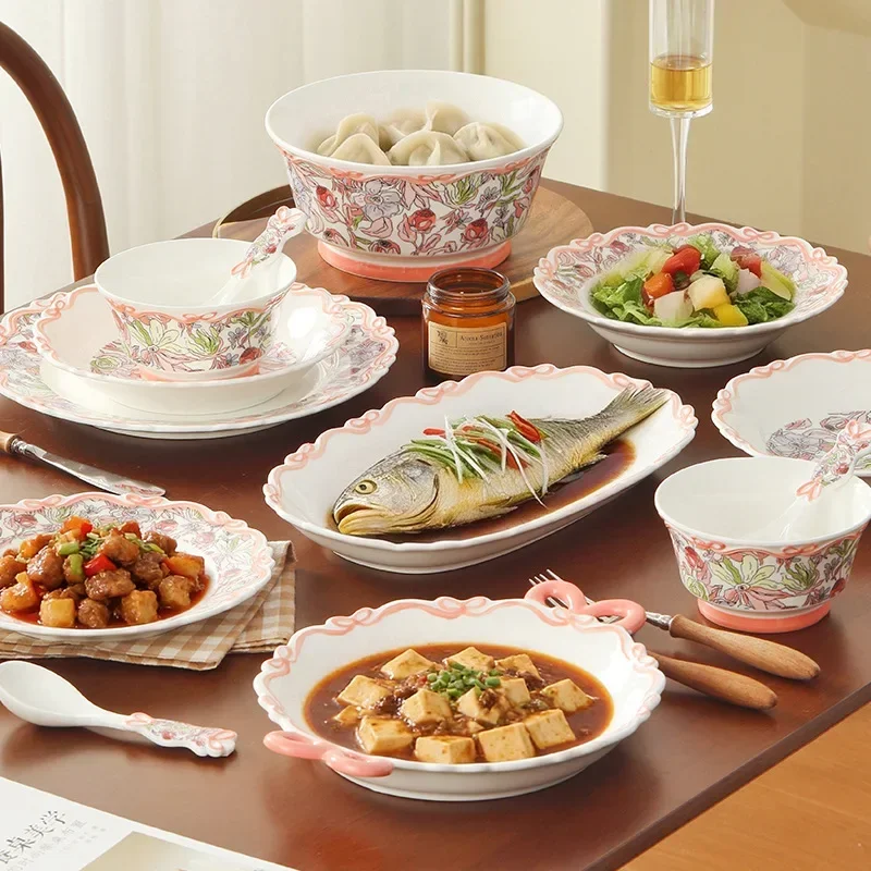 Ceramic Dishes Set Household Underglaze Color Tableware Set Housewarming New Home Gift WholesaleX9