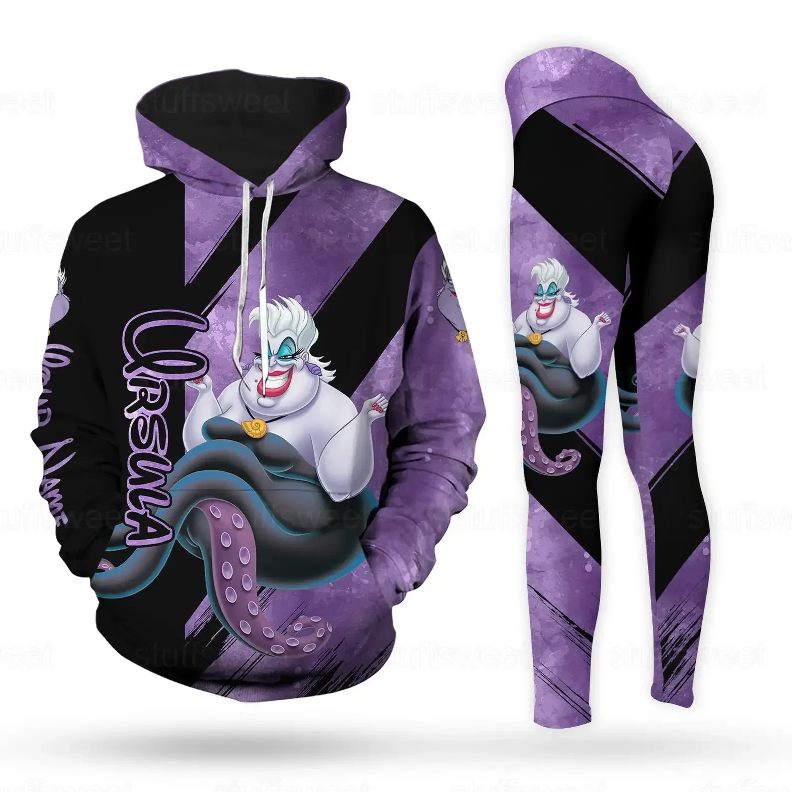 2024 die kleine Meerjungfrau Ursula Hoodie und Leggings Yoga Set Frauen Disney Yoga Leggings Jogging hose Hoodie Mode Damen anzug