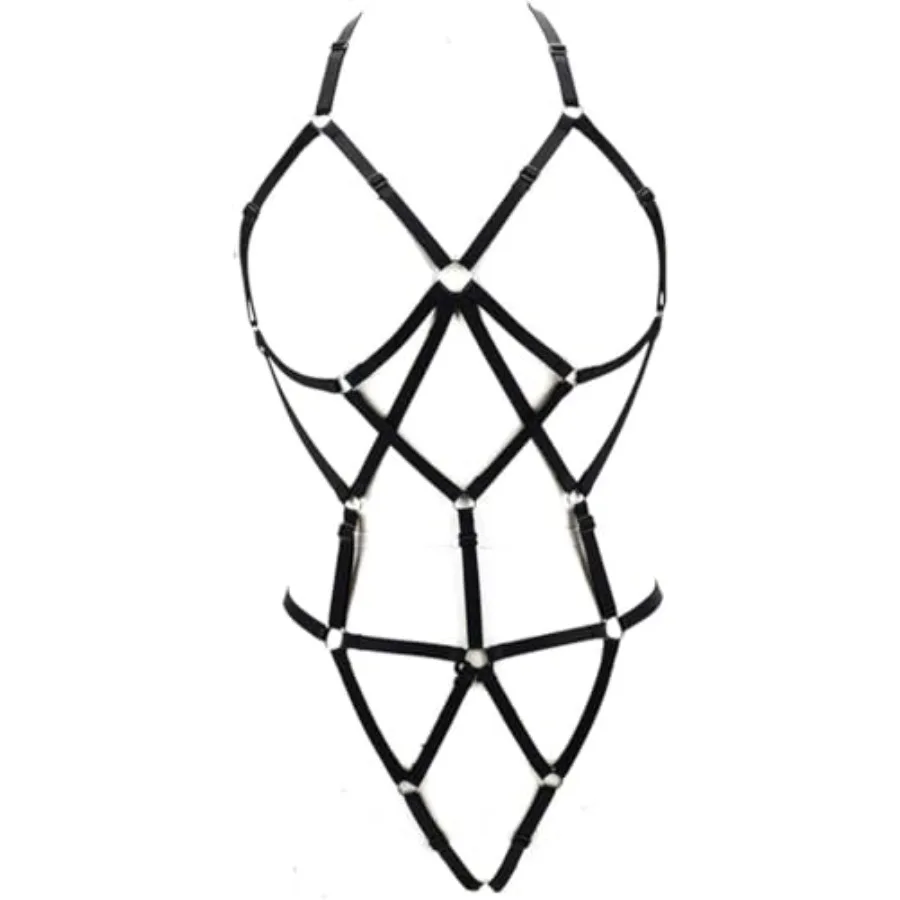 

Women Harness Cupless Cage Bra Set Elastic Lingerie for Women Adjustable Hollow Out Strappy Set Sexy Strap Belt Black