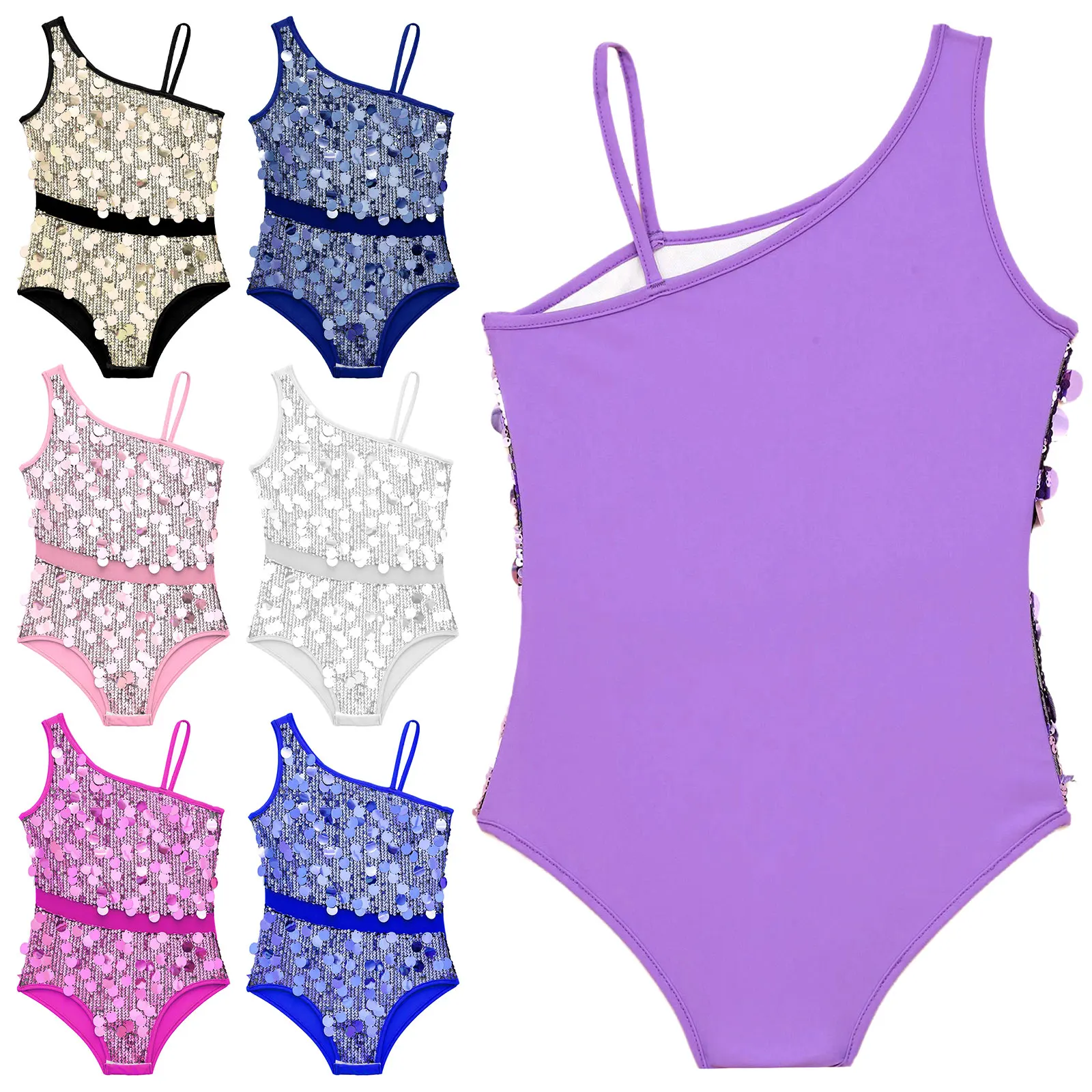 Children's Sequins Rhythmic Gymnastics Leotard Tutu Ballet Dance Figure Skating Bodysuit Girls Jumpsuit Performance Dancewear