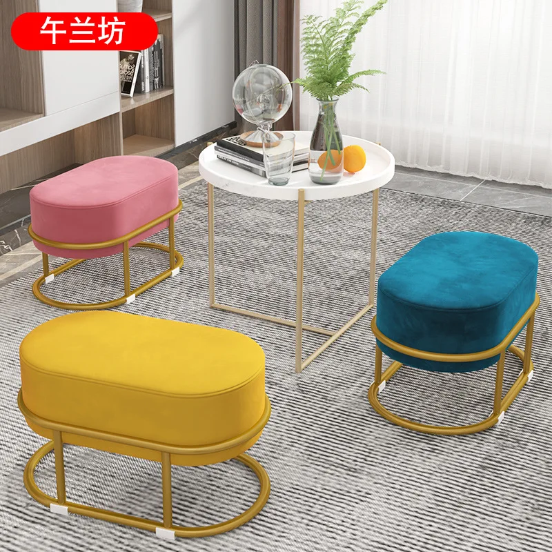 Nordic Living Room Fabric Craft Shoe Changing Stool Home Doorway Fitting Room Sofa Stool Oval Internet Celebrity Rest Stool