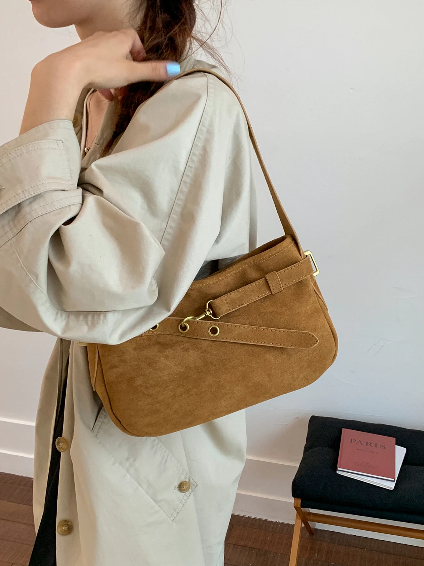

Faionable Matte Suede Women's Underarm Bag Small Square Bag Autumn Winter Retro Sle Single oulder Bag Leisure Purse
