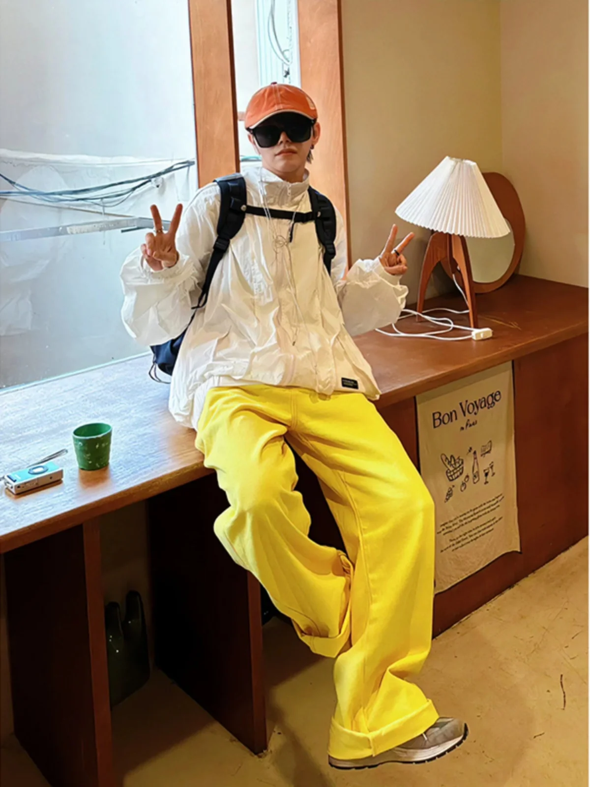 

Hip Hop Men's Bright Color Jeans Loose Straight Leg Workwear Trousers Trendy American Brand Yellow Denim Pants for Autumn
