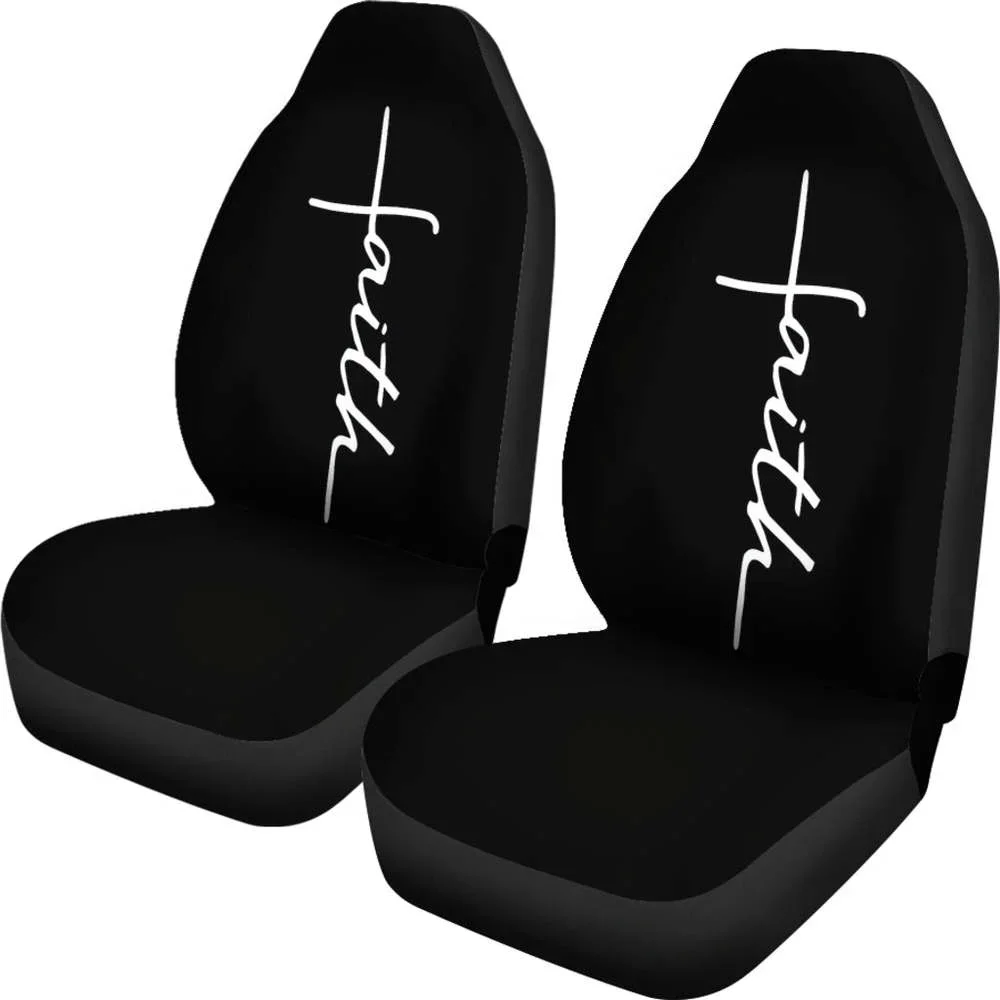 Faith Word Cross In White on Black Car Seat Covers Religious Christian,Pack of 2 Universal Front Seat Protective Cover