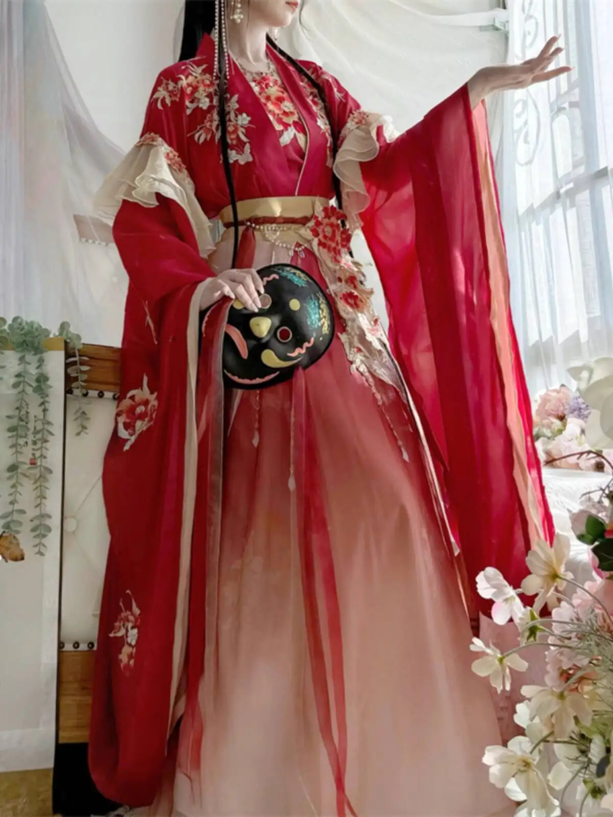 Saia vermelha oringe com rosto de cavalo, saia hanfu fofa para meninas, fantasia estilo chinês, vestido mamianqun ming, roupa diária tradicional antiga