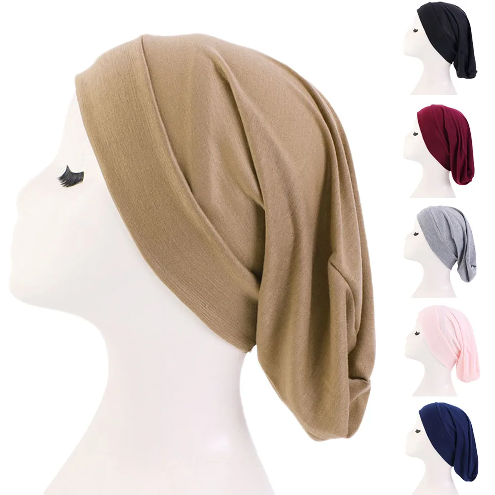 

New Women Cotton Baggy Slouch Cap Muslim Hijab Turban Elastic Beanies Bonnet Hat Underscarf Hair Care Sleep Nightcap Chemo Caps