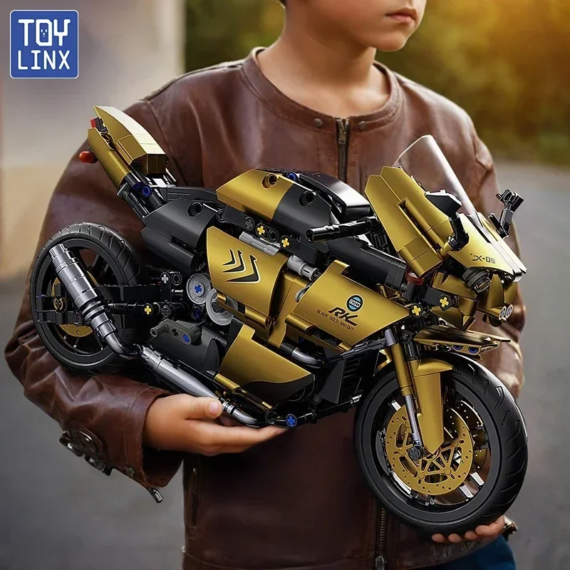 

1:10 Scale Golden Racing Motorcycle Building Blocks STEM Construction Toy Collectible Gift for Adults Kids