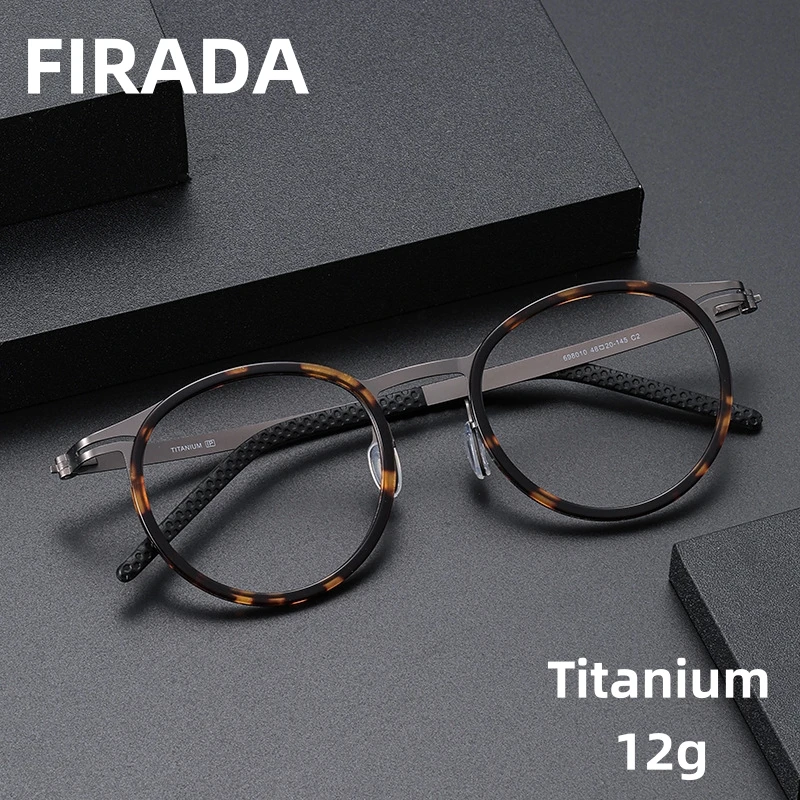 

FIRADA модные удобные очки, роскошные круглые очки из титанового ацетатного волокна, оправа по рецепту для мужчин и женщин 698010-C