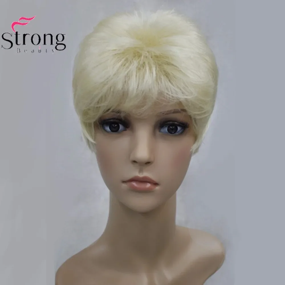 Damska peruka syntetyczna StrongBeauty Czarne/blond Krótkie proste włosy Naturalne peruki