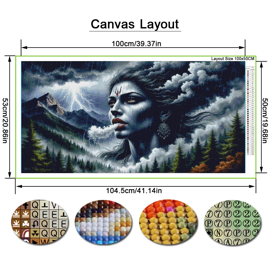 Lightning Forest Scenery Fog People Large Size Diy Diamond Painting New 2025 Rainy Day Full Mosaic Embroidery Pictures 200x100cm