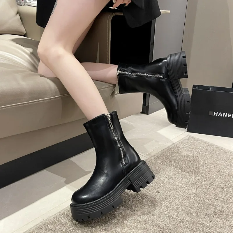 Brand Women Shoes 2023 Winter Plush Warm Women's Rider Boots New Design Chunky Heel Platform Brown Long Boots Zapatos De Mujer