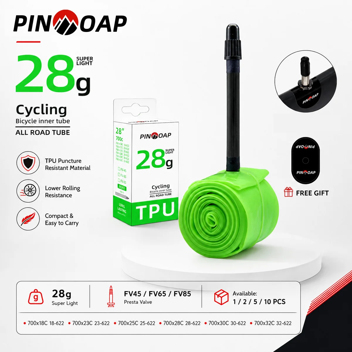 PINMOAP TPU Inner Tube 28G Lightweight Tube Presta Valve Tube 700x18/23/25/28/30/32C FV45/65/85mm Road Cycling Accessories