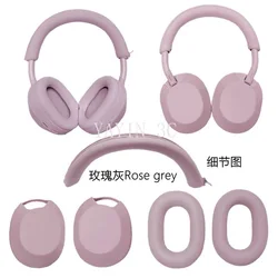 Funda protectora de silicona para auriculares, funda para orejeras, funda de carcasa adecuada para auriculares Sony WH-1000XM5 gris rosa