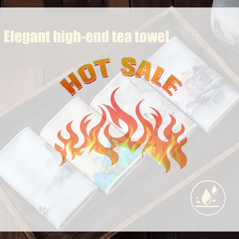 Asciugamano da tè di fascia alta 30 * 18 cm con stile retrò e pittura colorata, panno speciale per bere il tè, set da tè premium