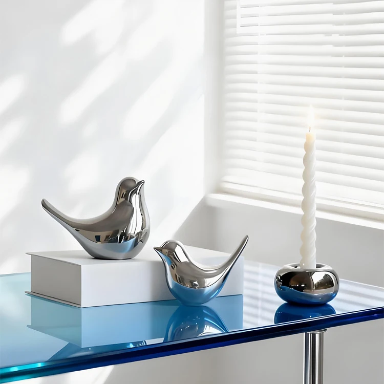 Nordic Minimalist Silver Bird Ceramic Decor for Living Room, Dining Table, Candle Stand, Creative Home, Holiday Party Accessorie