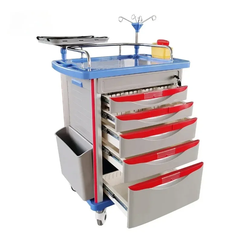 Safety Certified Fast Shipping ABS Emergency Crash Cart 5-Drawer Medical Trolley with Lockable Wheels​