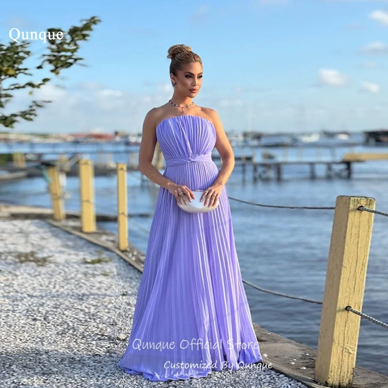 Qunque Pleated Chiffon A Line Evening Dresses Strapless Maxi Vestidos De Fiesta Elegantes Strapless Robes De Soirée Customized