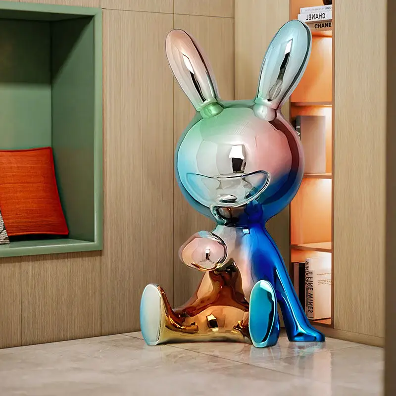 Electroplated Sculptures Cartoon Fashionable Sitting Rabbit Sculpture Modern Colorful Sculpture Living Room Decoration Crafts