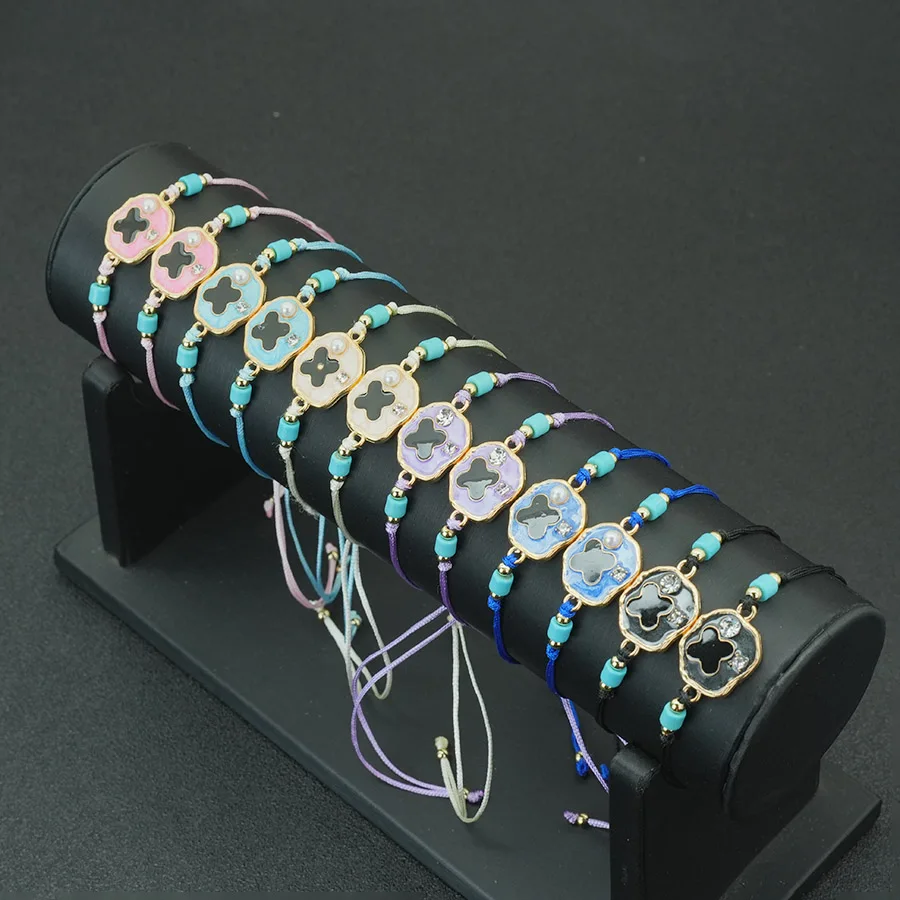 12 قطعة أساور الصداقة سحر زهرة قابل للتعديل حبل طقم مجوهرات حجر الراين بوهو محظوظ تميمة السائبة هدية بالجملة للنساء