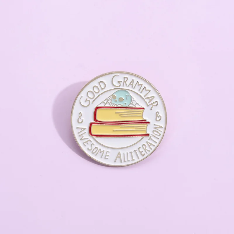 Good Grammar Awesome Alliteration Enamel Pins Custom Funny Read Brooches Lapel Badges Bookworm Nerd Jewelry Gift Wholesale