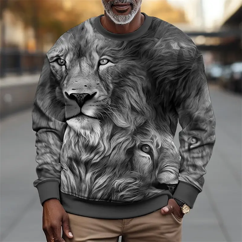 

New Fashion Lion Hoodie 3d Printed Graffiti Lion Street Style Oversized Long Sleeve Top Round Neck Pullover Sweatshirts For Man