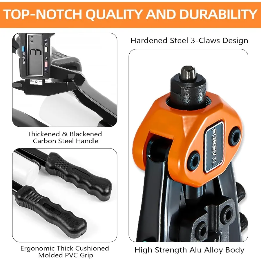1 4 Inch Heavy Duty Manual Hand Riveter Tool with 210Pcs Blind Rivets and 5 ToolFree Interchangeable Rivet Heads for Metal Plas