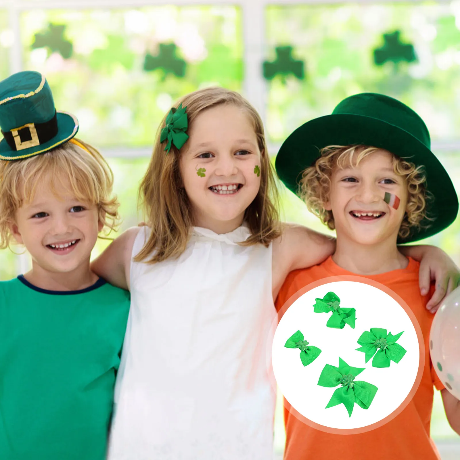 

Clover Hair Clip Bow Clips Party Favor Patrick's Day Tie Stainless Steel and Fabric Accessories Shamrock Styling Child