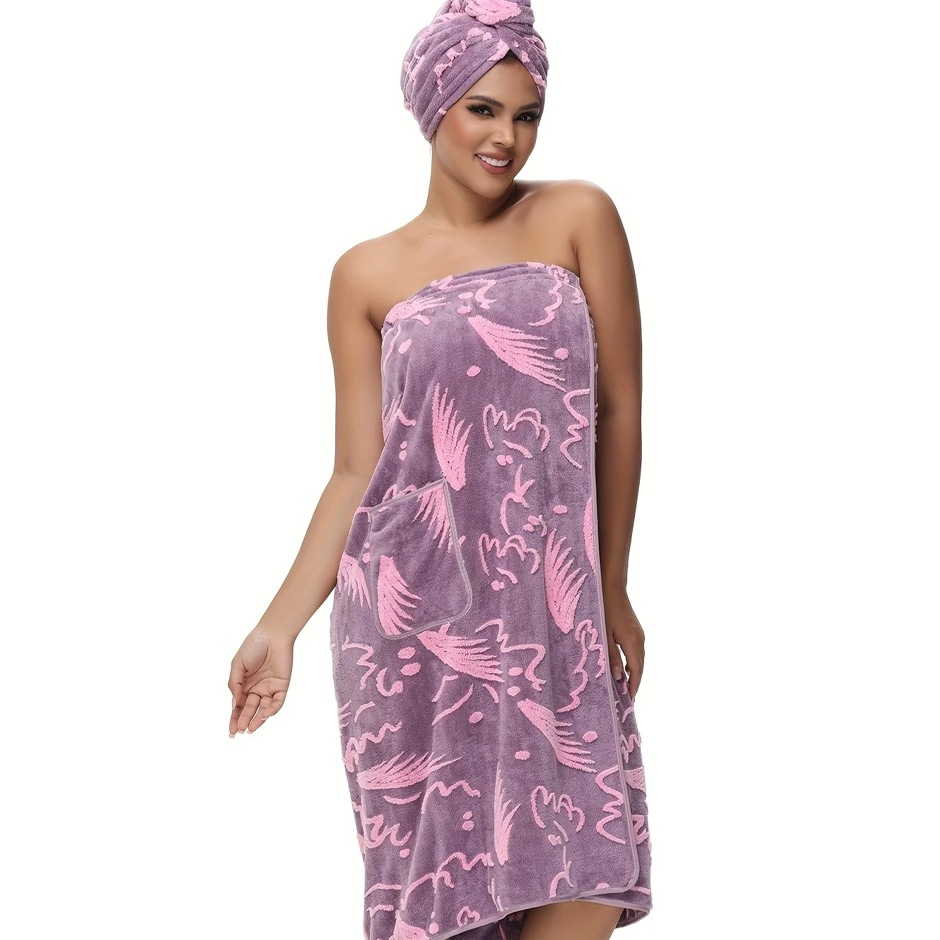 

Комплект из 2-х женских полотенец: полотенце для рук и банное полотенце, носимое банное полотенце с карманами, супермягкий регулируемый халат для душа, для ванной и пляжа