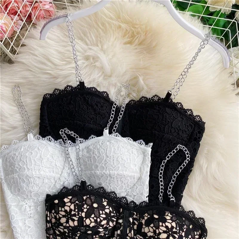 Camisole Women Solid Sexy Ladies Korean Style Popular Lace Design Chic Newest Hot All-match Off Shoulder Inside Minimalist Tops