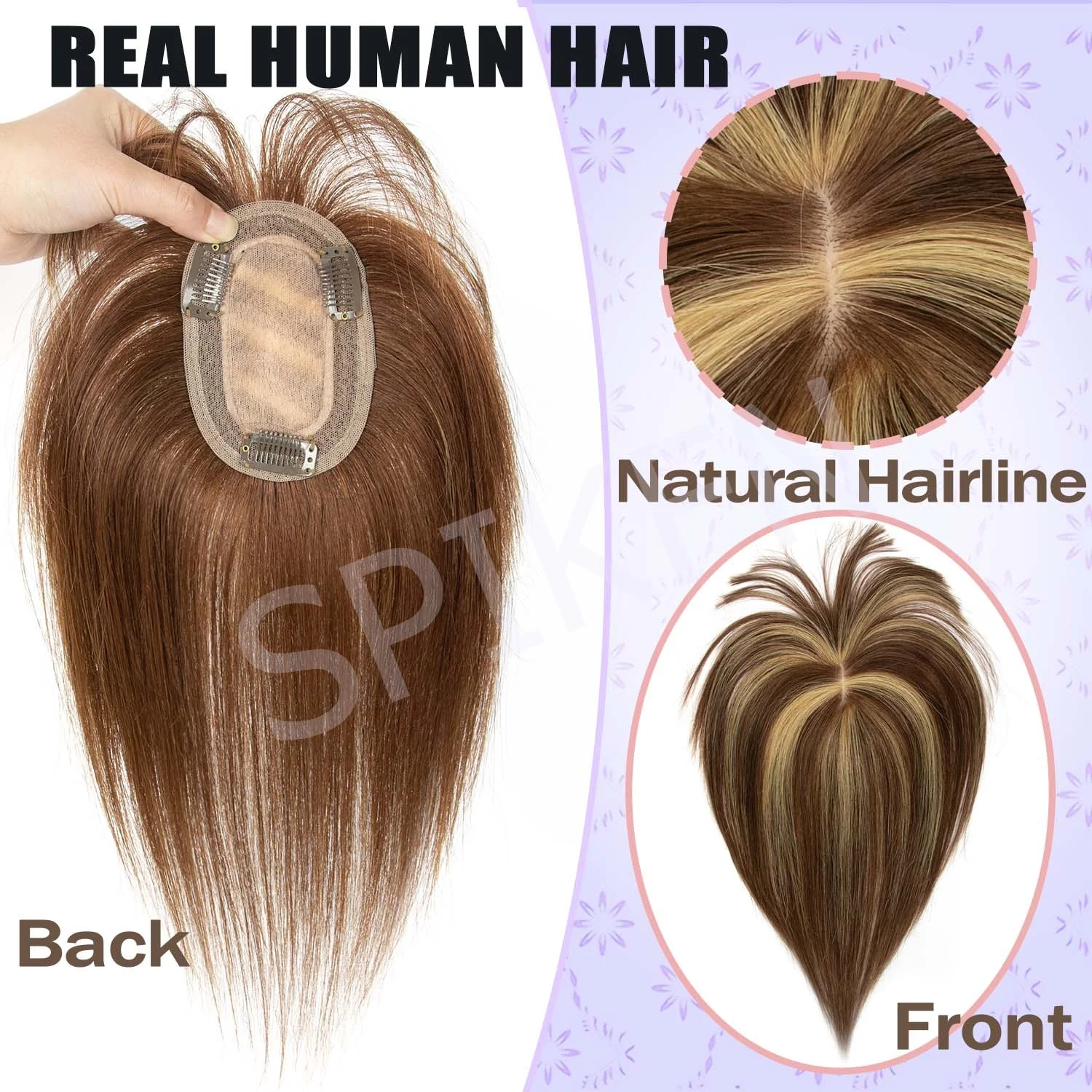 HairToppers Breathable Hair Base Natural Straight Hair Pieces Real Human Hair Topper for Women Hair Loss or Bangs Hairstyle Wig