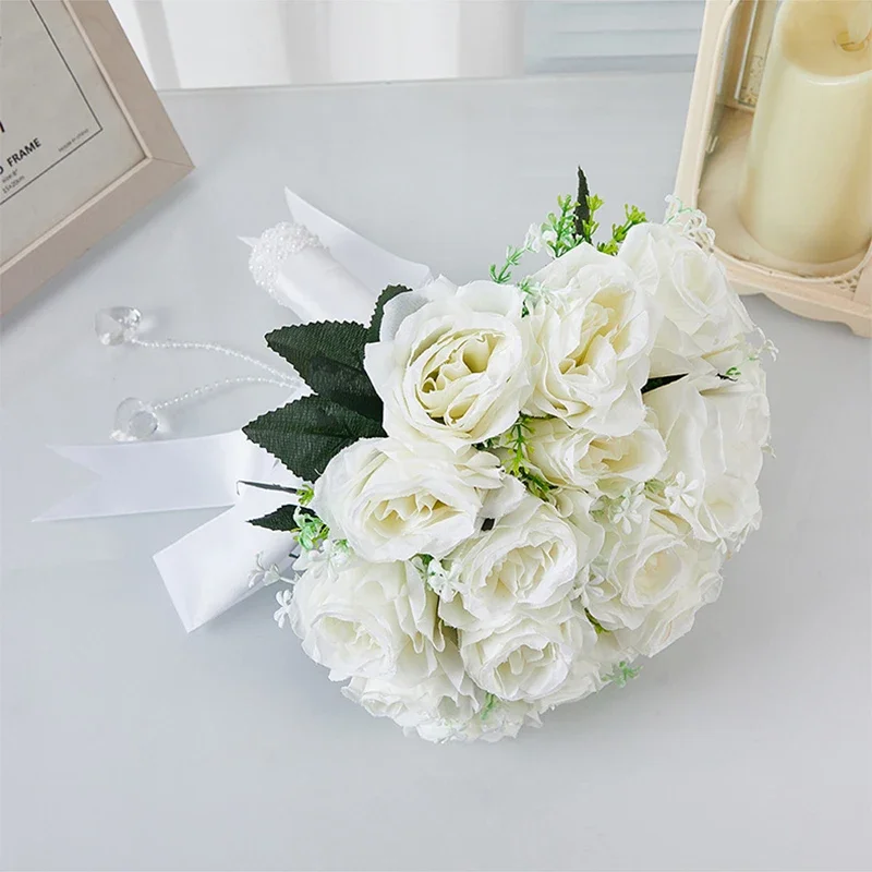 1PC งานแต่งงานเจ้าสาวถือดอกไม้ชุดเพชรจําลอง Rose Holding Bouquet คริสตัล Love จี้ถือดอกไม้