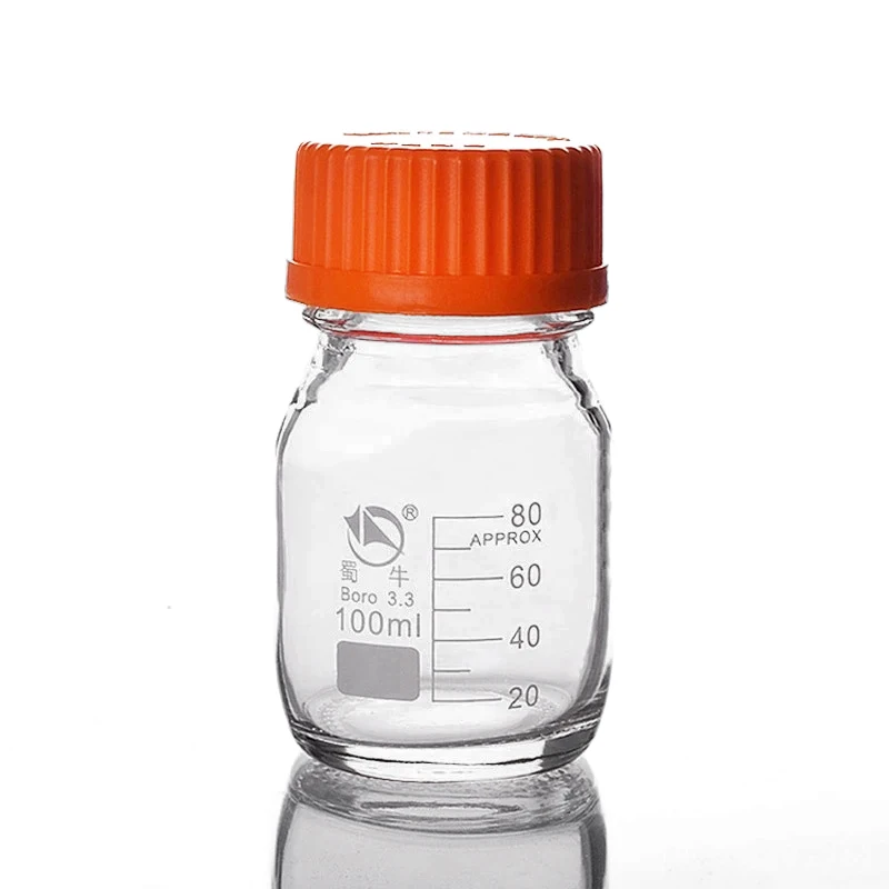 100ml 250ml 500ml 1000ml High Borosilicate 3.3 Laboratory Glass Threaded Reagent Sample Screw Yellow Cap Refillable Bottle