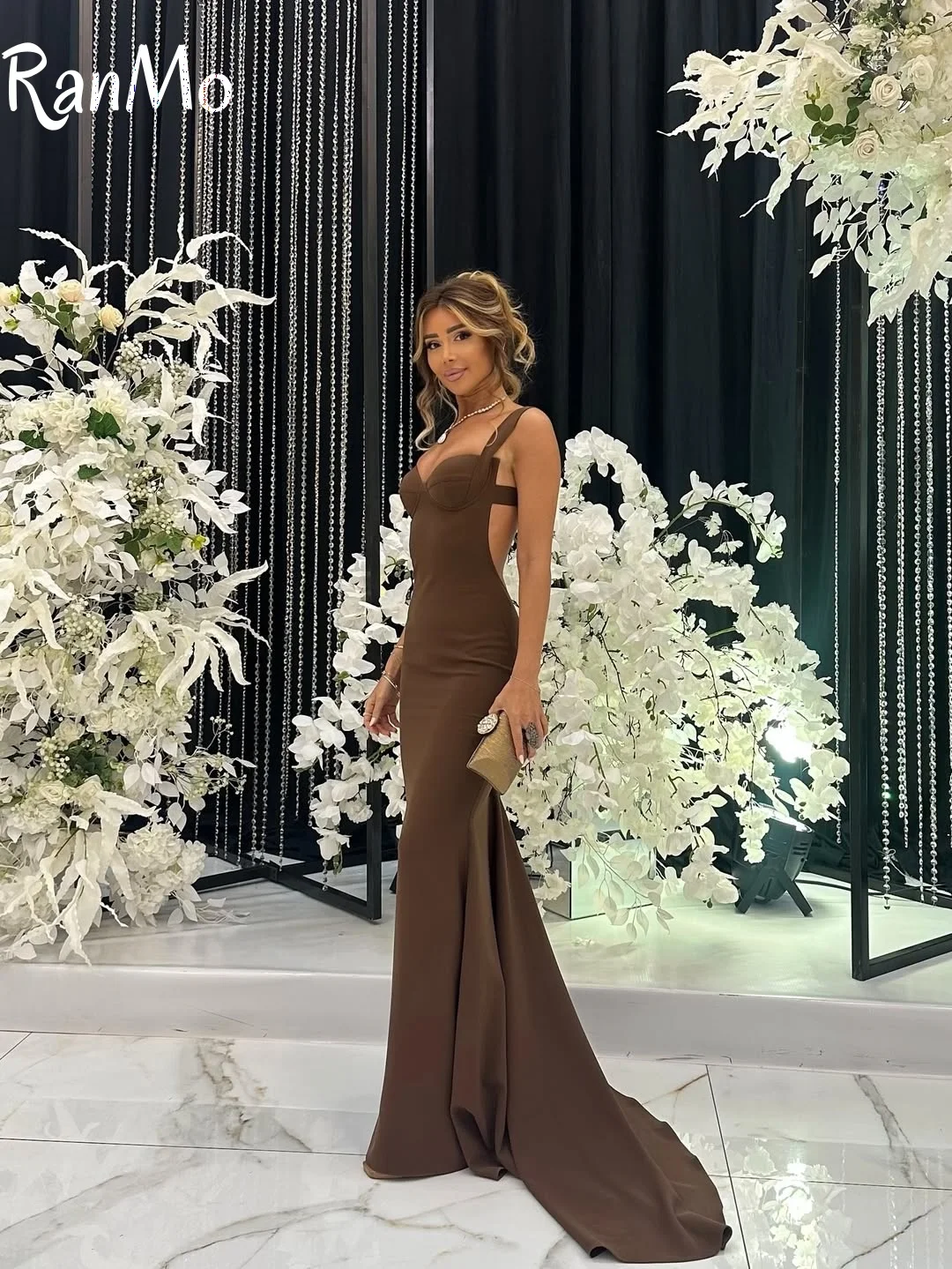 Ranmo Eegant nueva Arabia Saudita sirena vestidos de noche de graduación cuello cuadrado sin espalda vestido de fiesta de noche 2025 vestidos de graduación personalizados