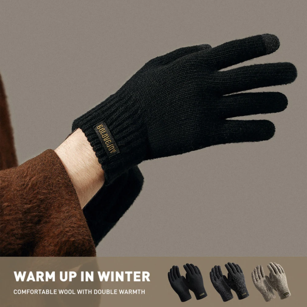 

Winter Warm Knitted Gloves For Men New Autumn Solid Color Touch Screen Windproof Mittens Outdoor Cycling Skiing Gloves