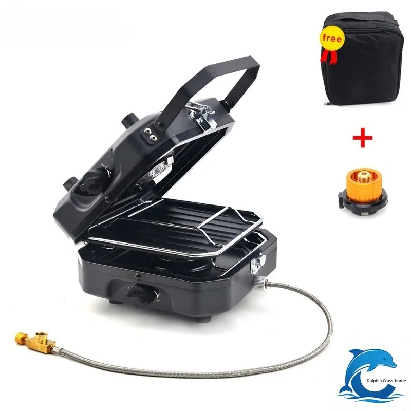 Portable Double Burner Gas Stove Cassette Camping Stove Foldable Stainless Steel Butane for Outdoor Picnic Hiking