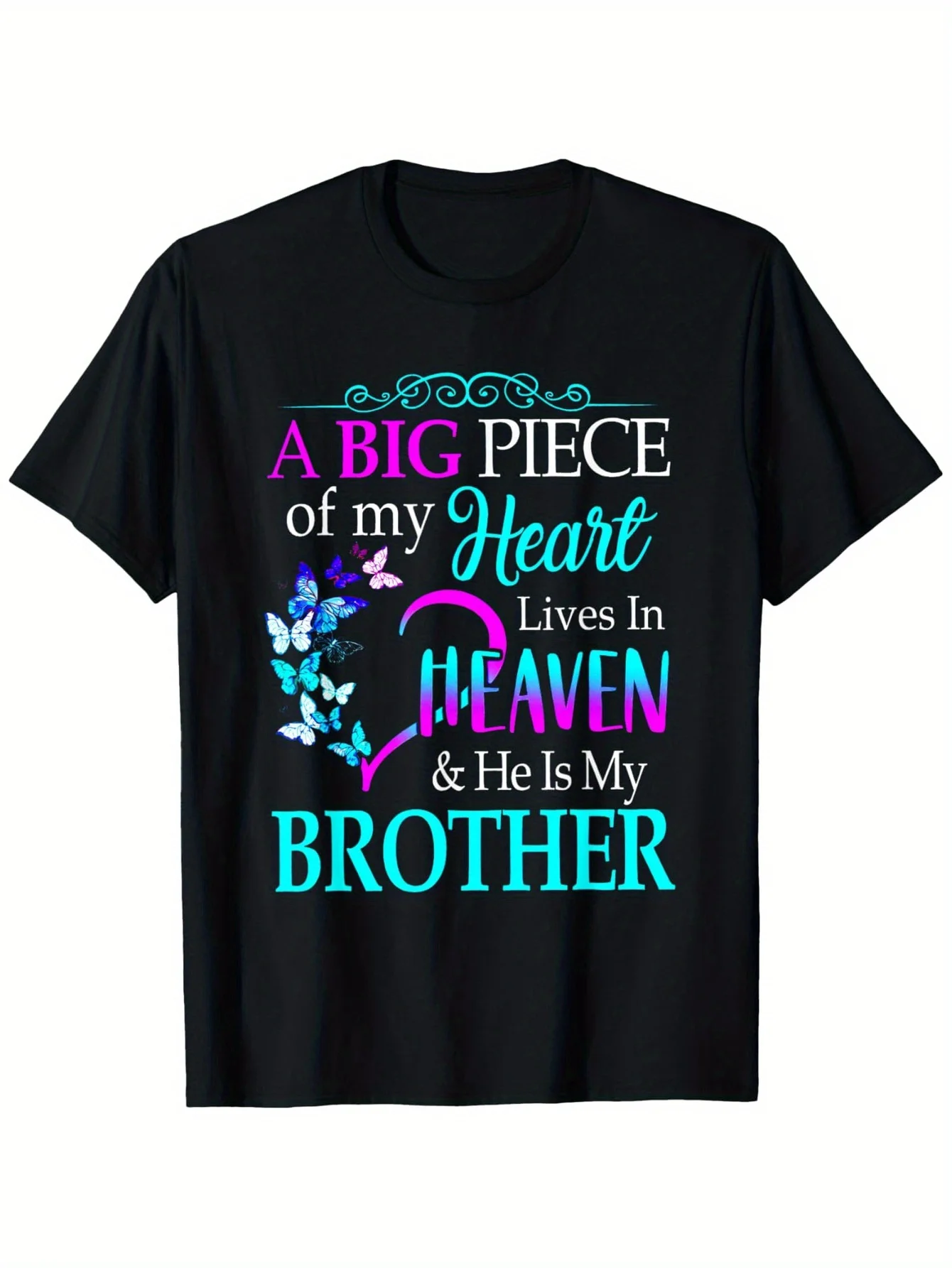 A Big Piece of My Heart Lives in Heaven & He is My Brother" Men's 100% Cotton T-Shirt - Casual Round Neck, Short Sleeve, Floral