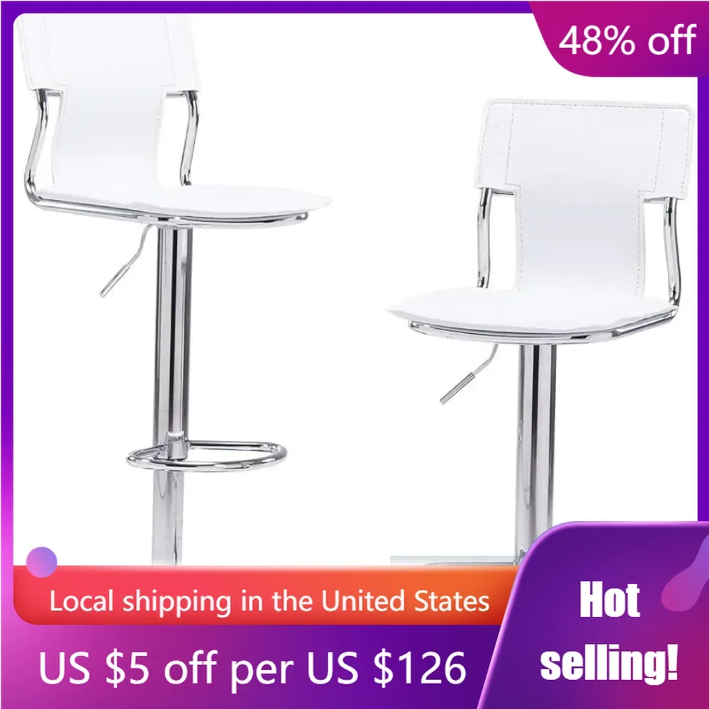 

White Adjustable Swivel Counter Bar Stool Chairs With Back (Set of 2) Freight Free Chair Café Furniture