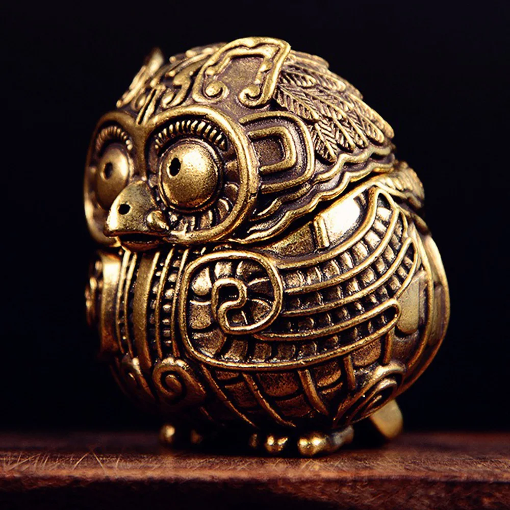 Brass Owl Statue Crafts Showpiece Desktop Ornament Living Room Bedroom Office Decoration Open Lid Incense Burner Ashtray