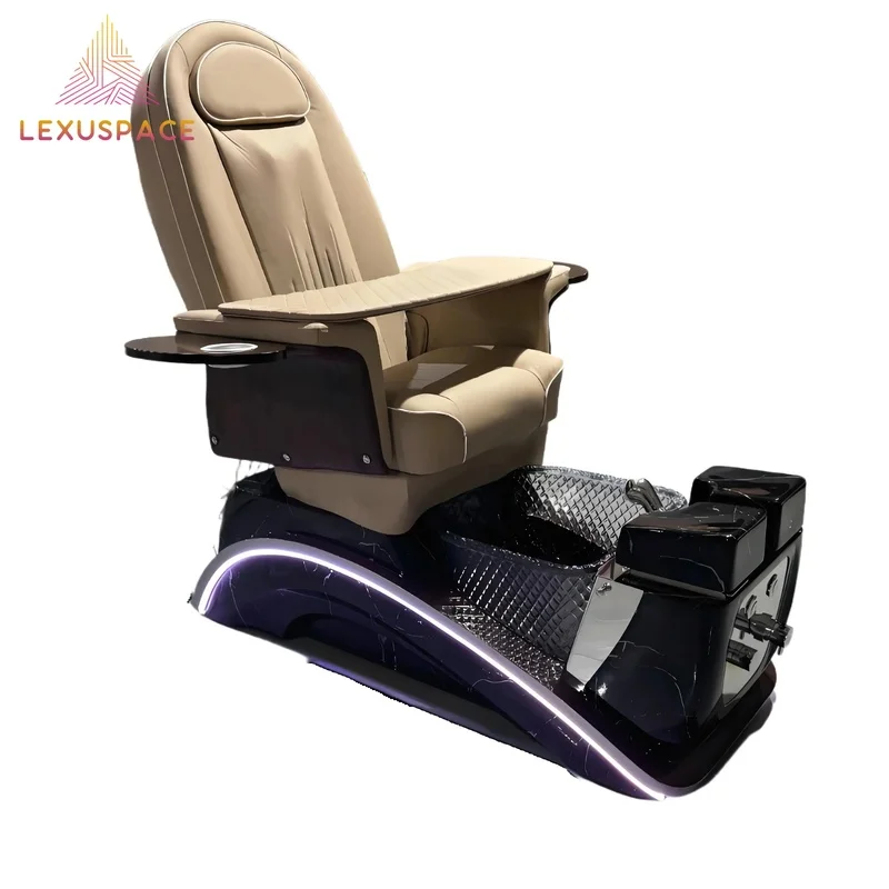 Reliable Durable PU Leather Pedicure Chair for Spa Nail Salon Adjustable Backrest Colorful Ambient Light No Plumbing Required