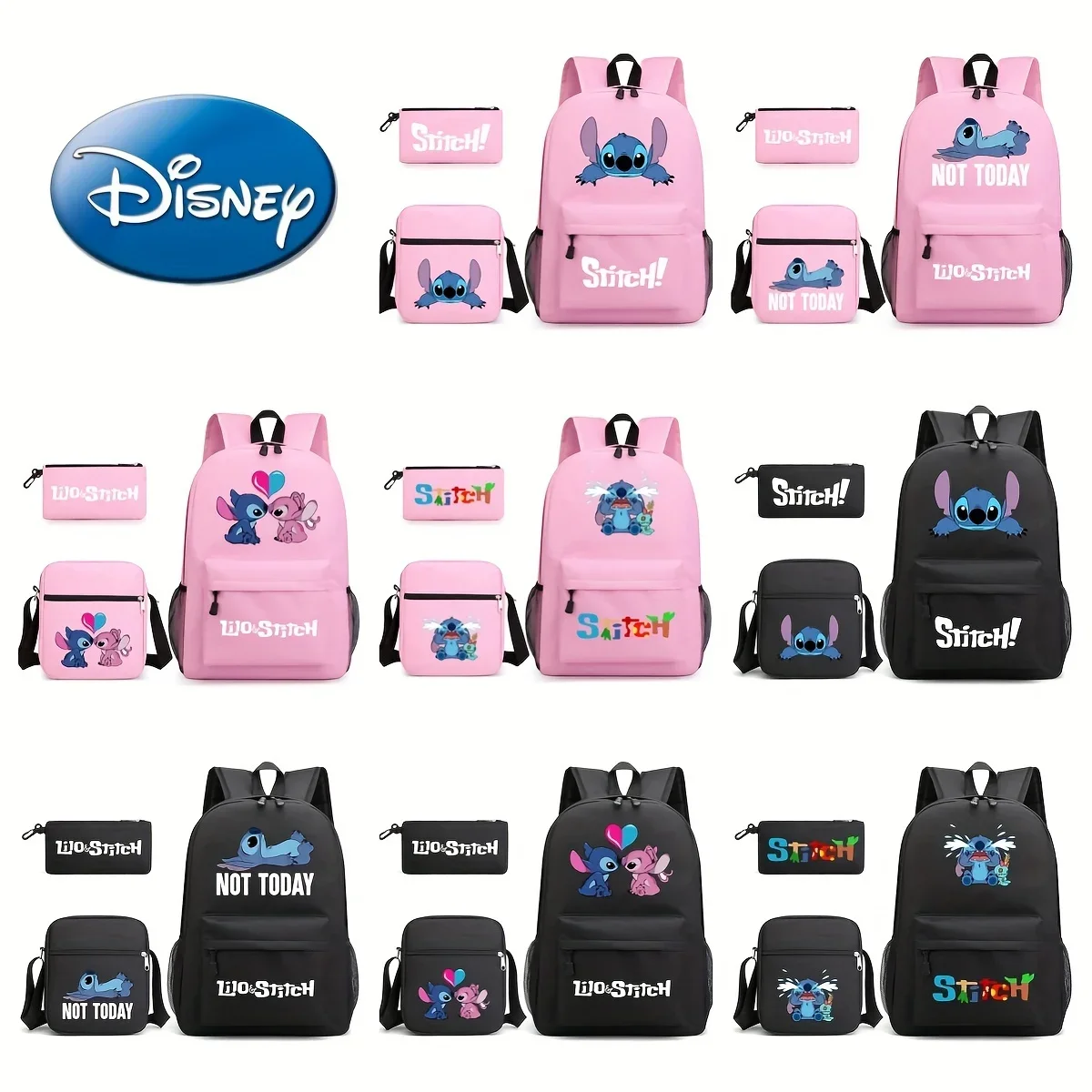 

3PCS MINISO Disney Backpack Cartoon Anime School Bookbag Casual Outdoor Travel Sport Daypack With Crossbody Bag And Pencil Case