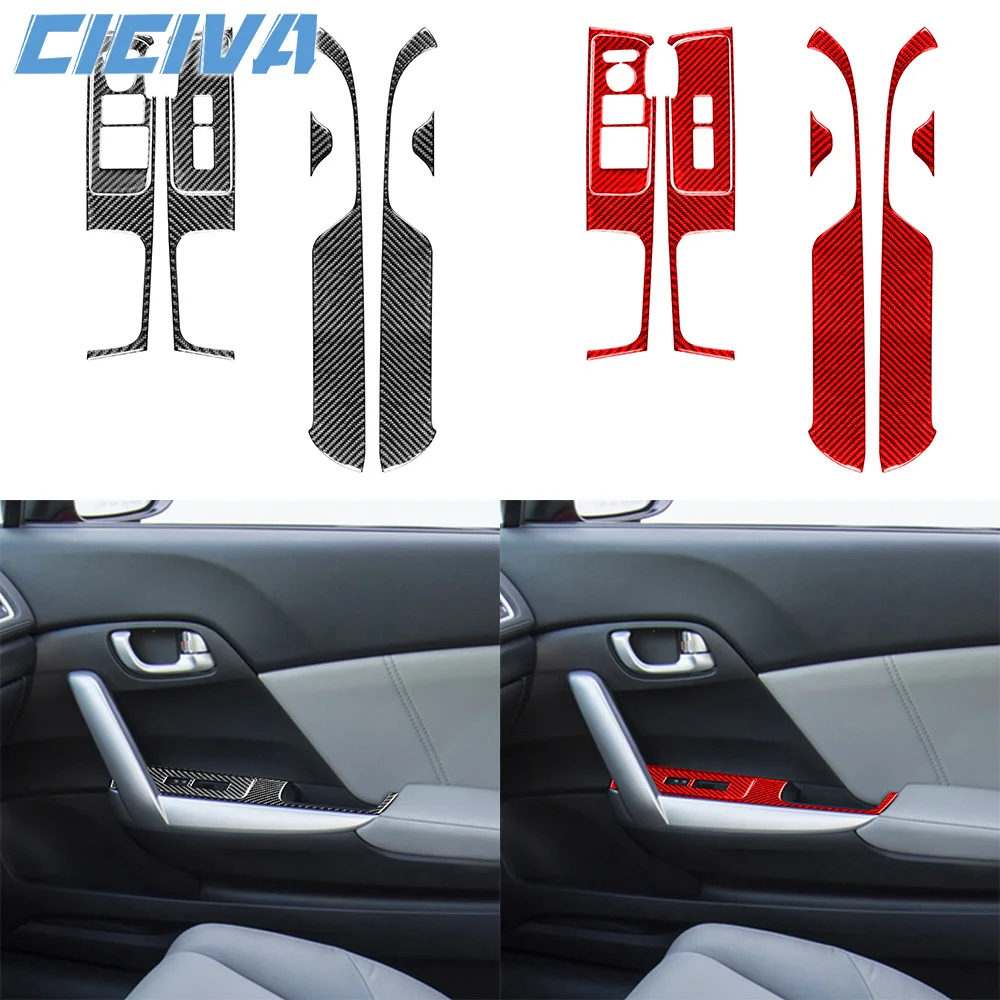 For Honda 9th Civic Coupe Sedan 2013-2015 Carbon Fiber Window Lift Button Frame Panel Cover Car inside Trim Accessories Sticker