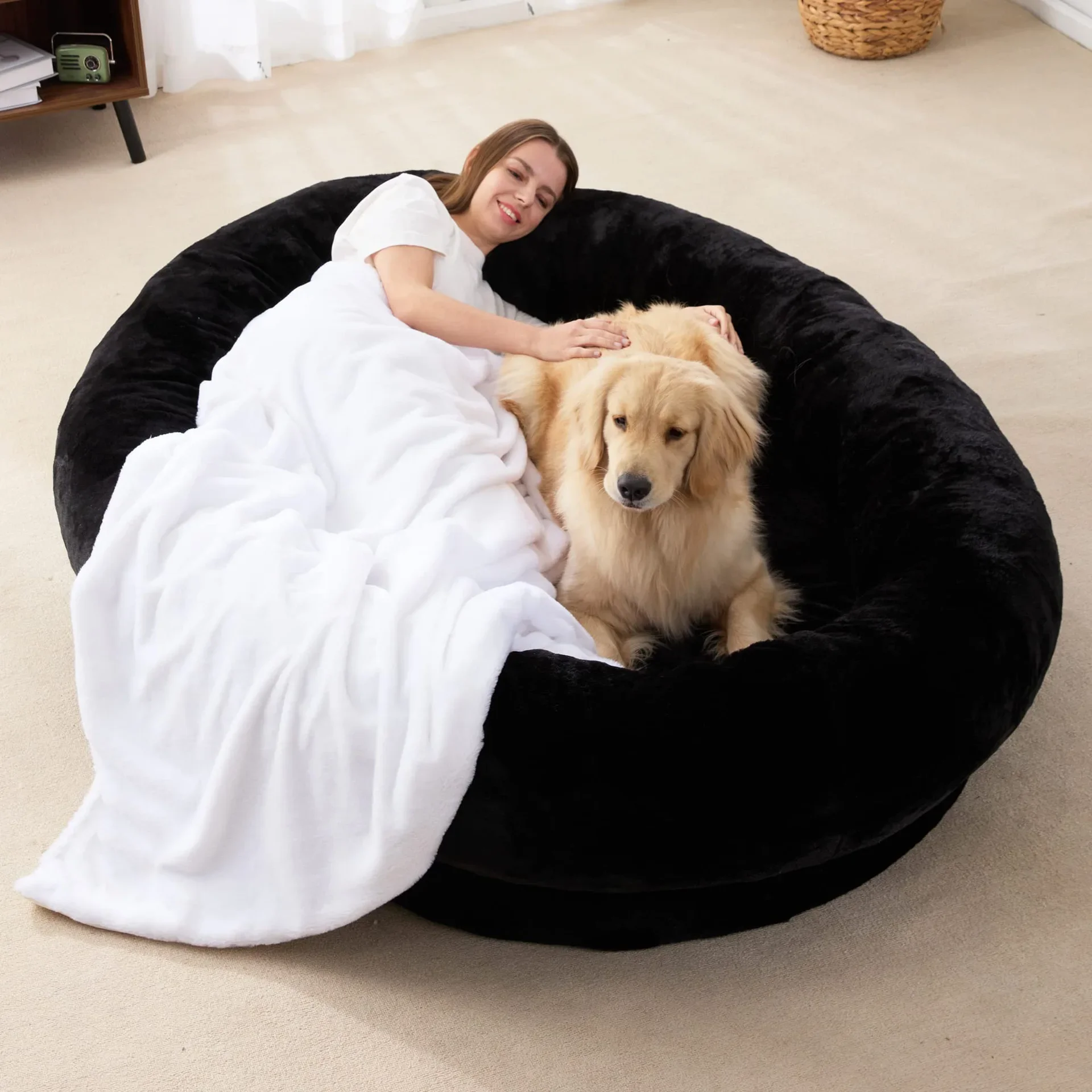 Custom Hot Sale Washable Giant Human Size Dog Bed Luxury Fluffy Faux Fur Large Human Dog Bed