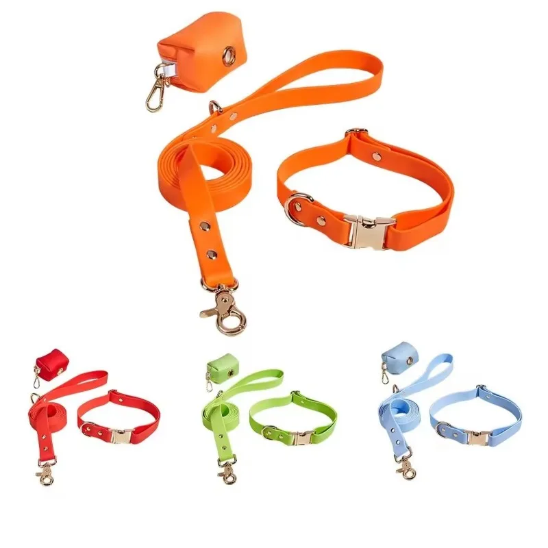

Soft Rubber Pvc Plastic Pet Dog Collar Leash Pet Leash Poop Bag in One Pet Collar Leash Set