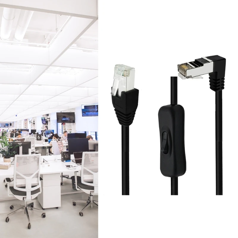 Cat6e RJ45 Extension Cable with On Off Switchs Button RJ45 Cat6 Extension Patchs Cable Extender Cord 100cm/39.37in H8WD