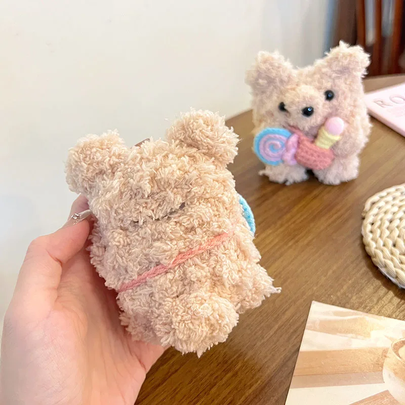 롤리팝이 달린 곰 보호 커버, 애플 에어팟 2, 3 세대용, 부드럽고 푹신한 퍼지 케이스, 에어팟 프로 2 세대 에어팟