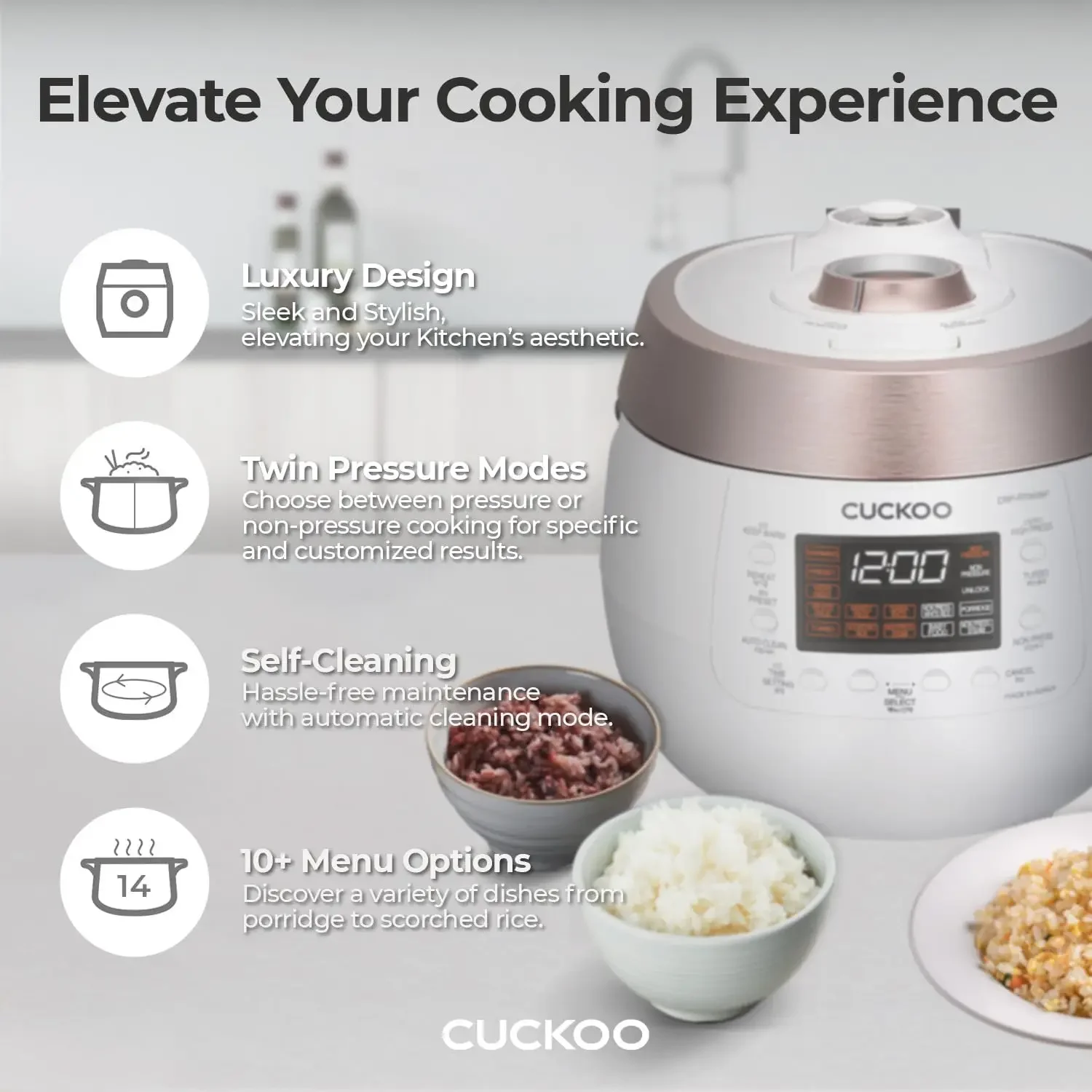 6-Cup (Uncooked) / 12-Cup (Cooked) Twin Pressure Rice Cooker & Warmer with Nonstick Inner Pot, 14 Menu Optio