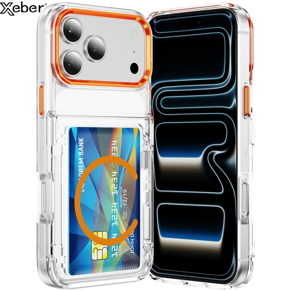 HD Transparente Harte PC-Hülle mit Kartenfach, Magnetischer Autohalter, Stoßfeste Handyhülle für iPhone 17 Pro Max 17 17 Pro Air Rückseiten-Abdeckung